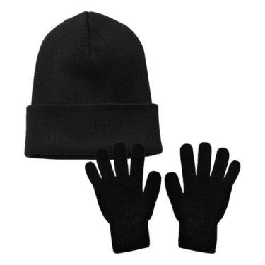 Imagem de Conjunto Touca + Luva Lã Infantil Frio Quentinha - Hype Shop, Preto, M
