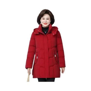 Imagem de Casaco Longo Acolchoado Feminino De Inverno Com Capuz E Bolsos Para Mu
