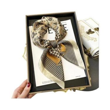 Imagem de Lenço De Seda Feminino 70x70cm Luxuoso Com Estampa De Corrente Fino Pa