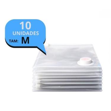 Imagem de Kit 10 Sacos A Vácuo 80x60 Médio Organizador Edredom Guarda Roupa Mala
