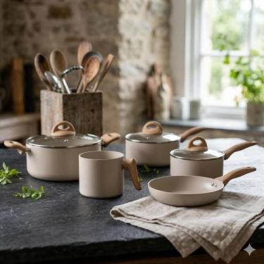 Imagem de Jogo de Panelas Brinox Ceramic Life Smart Plus 5 Peças Areia Indução A