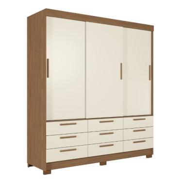 Imagem de Guarda Roupa Casal Uraí 3 Portas de Correr 9 Gavetas MDP Madeirado - Areia Santos Andirá