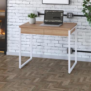 Imagem de Mesa Office 90x60x75cm C-02 Gavetas Kuadra Lâmina Mel - Est.branca