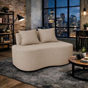 Imagem de Sofá Bellé 100cm Moderno Confortável Sala Estar Luxo Linho Bege