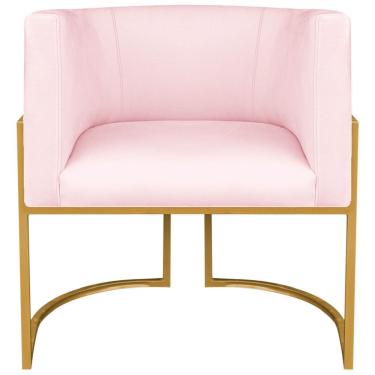 Imagem de Kit 2 Poltronas Dália Luxo Moderna Estofada Design Sofisticado Com Base De Ferro Dourado Suede Rosa Bebê
