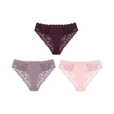 Imagem de Conjunto De 3 Calcinhas Sexy De Renda Floral Para Mulheres Com Faixa D