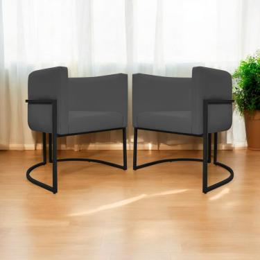 Imagem de Kit 2 Poltronas Luna Corino Cinza Base De Ferro Preta Clique & Decore