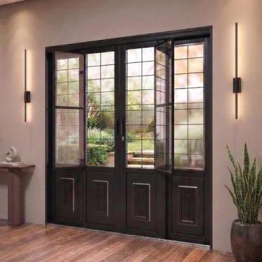 Imagem de Porta de Aço de Correr com Postigo e Grade Quadrada 4 Folhas 213x200cm