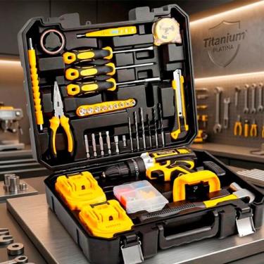 Imagem de Parafusadeira de Impacto 21V com Kit 136 Peças e 2 Baterias  Titanium 