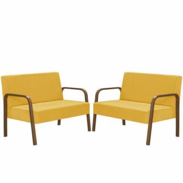 Imagem de Kit 2 Namoradeiras Jade Braço Madeira Suede Amarelo - D SALLA