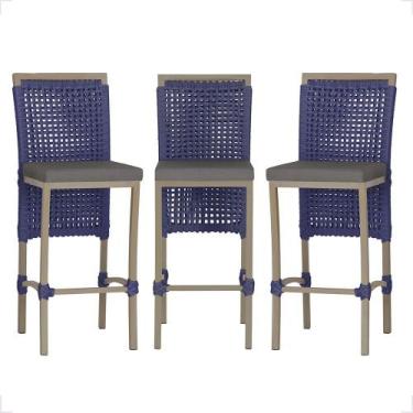 Imagem de 3 Banqueta em Alumínio Roma Fendi Corda Náutica Tecido 11 - Trama Orig