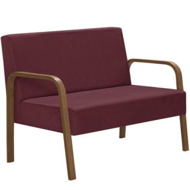 Imagem de Poltrona Namoradeiras Jade Braço Madeira Suede Bordô - D SALLA
