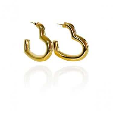 Imagem de Brinco Argola De Coração Grossa Banhado Em Ouro 18k [f027]