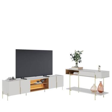 Imagem de Rack Bancada Maggiore 2.4 Com Aparador Para Sala Sena Off White Matte Freijó - Colibri