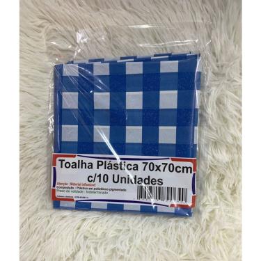 Imagem de Kit 10 Toalha De Mesa Lisa Plástica 70x70cm Para Aniversário Festa Casamento Xadrez Azul