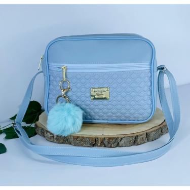 Imagem de Bolsa Feminina Alça Transversal Tira Colo Estampa Moderna Com Pompom Azul Bebê