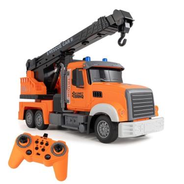 Imagem de Caminhão de Controle Remoto Infantil CAR820 CAR821 CAR822 com Jato de Água Guindaste Escavadeira Som Realista Laranja