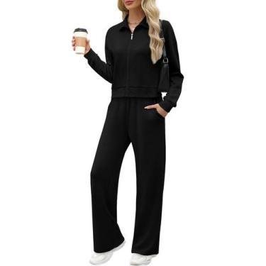 Imagem de Conjunto Moletom Feminino XIEERDUO - 2 Peças, Preto, Tamanho P