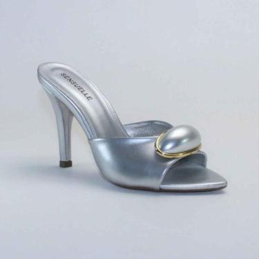 Imagem de Tamanco Mule Feminino Salto Fino Detalhe Pedra Metalizado Ellen Elegan