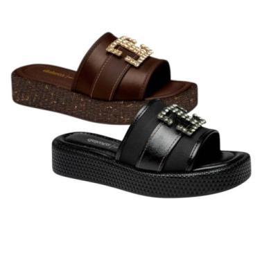 Imagem de Tamanco Feminino Flatform Slide Com Brilho Strass Dakota Y9822 - 38, C