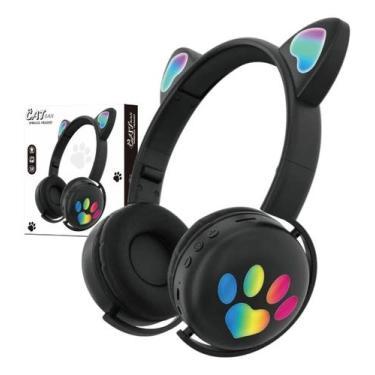 Imagem de Headset Fone De Ouvido Sem Fio Led Orelha Gato Headphone - Alwy, Preto