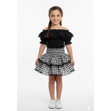 Imagem de Saia Junina Bambolê Com Babados e Renda Preto e Branco, Preto, 8