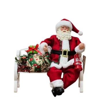 Imagem de Papai Noel Com Presente Sentado No Banco 28cm - Magizi
