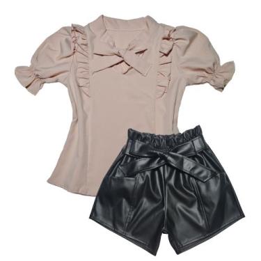 Imagem de Conjunto Infantil Short Couro Blusa Roupa Feminina Casual - 2L Kids, B