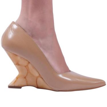 Imagem de Sapato Scarpin Feminino Zariff Salto Anabela 2105-6718 Trigo, 37