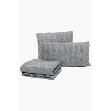 Imagem de Kit Peseira Tricô Geométrica e 2 Capas para Almofada - HomeBliss, Únic