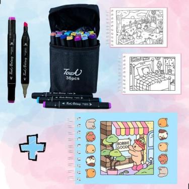 Imagem de Kit Livro Colorir Bobbie Goods 50 Folhas + 36 Canetinhas, Azul