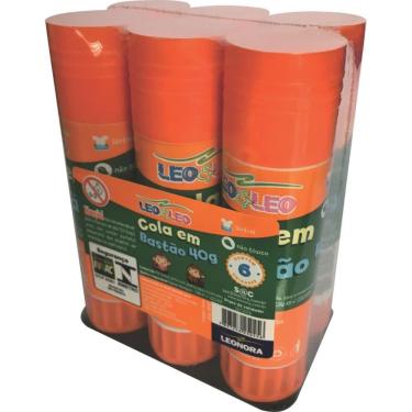 Imagem de Cola em Bastão Leonora Leoleo 40g Kit com 6 Unidades Colagem Limpa e Secagem Rápida