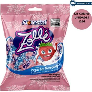 Imagem de Bala Florestal Mastigável Iogurte Morango Kit Com 6 Uni 125G