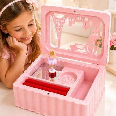 Imagem de Caixinha Musical Porta Joias Infantil Com Bailarina Rosa Caixa De Músi