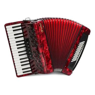 Imagem de Acordeon Vedo Madeira 34 Teclas 60 Baixos Com Alça E Estojo, Vermelho