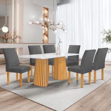 Imagem de Conjunto Mesa Stella Ripada 170cm com 6 Cadeiras Canela Tampo Smart Pl