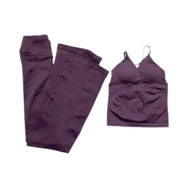 Imagem de Conjunto De Ginástica Feminino De 2 Peças Sem Costura, Top De Treino D