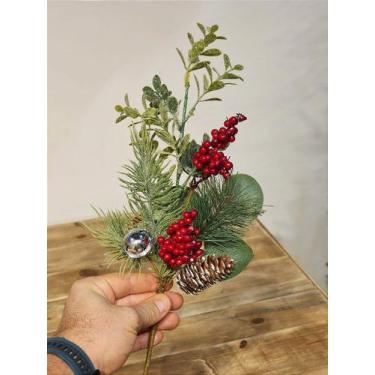Imagem de Galho decorativo berry com guizo e folhagens 45cm - Senhor Natal