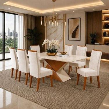 Imagem de Mesa de Jantar Retangular Pipa com 8 Cadeiras Madeira Maciça Vegas Yes
