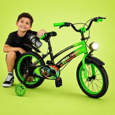 Imagem de Bicicleta Infantil Aro 16 Old School Verde 3 a 7 Anos LED Pneu Grosso 