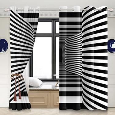 Imagem de Yeele Cortinas listradas pretas e brancas de 106 x 243 cm com ilhós para quarto, decoração de sala de estar, cortinas, tratamento de janela, conjunto de 2 painéis de poliéster à prova d'água térmica impressa cortina blackout