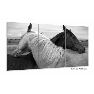 Imagem de Quadros Decorativos Cavalo Pretobranco 60x120mtem Tecido