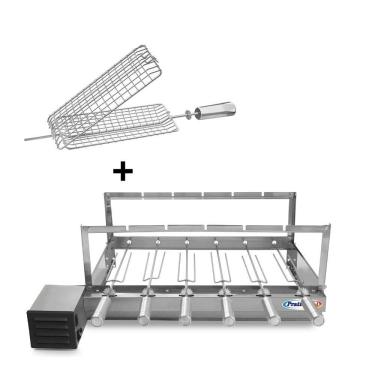 Imagem de Kit Grill Inox Churrasqueira com 6 Espetos Tridente + Espeto Grelha - Pratic Metal