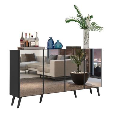 Imagem de Aparador Buffet Retrô com Espelho Multimóveis Veneza com 4 Portas FG3559 Preto