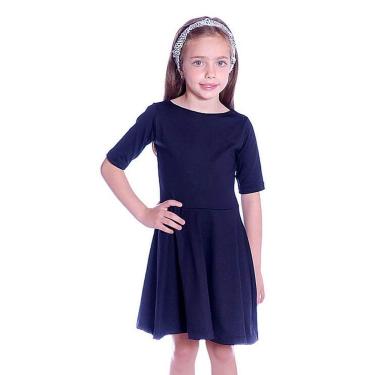 Imagem de Vestido Infantil Preto Meia Manga Decote Canoa