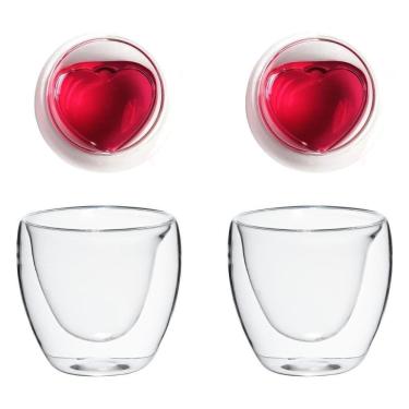 Imagem de Copo Coração Parede Dupla 2 Peças 80 Ml Vidro Borossilicato
