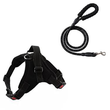 Imagem de Foern Arreio macio para cães com coleira, conjunto de arnês respirável sem puxar, colete ajustável e reflexivo para cães pequenos, médios, preto, GG