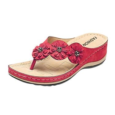 Imagem de Chinelo feminino moda beisebol chinelos chinelos chinelos rasos chinelos chinelos abertos sandálias de praia, Vermelho, 10