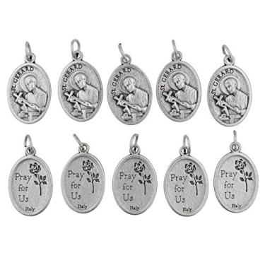Imagem de Pacote com 10 medalhas de São Gerardo | Santo Padroeiro das Mães, Crianças e Boas Confissões | Ótimo presente para estudantes de CCD e RCIA, primeira reconciliação, primeira comunhão, confirmação | Feito na Itália
