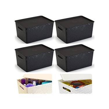 Imagem de Kit Rattan C/ 04 Caixas Organizadoras Com Tampa- 15 Litros Cor:Preto